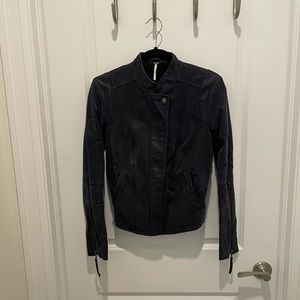 Free People Navy Leather Jacket
